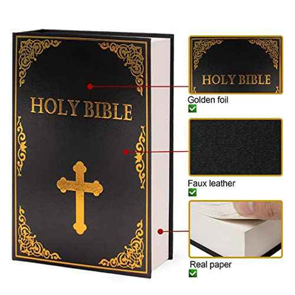 Leather Book Safe (Size 10.79"¡¿7.72"¡¿1.97") Real Paper Secret for Jewelry, Money and Cash, Diversion Book Safe,Hollow with Hidden, Combination Lock (L, Bible-Combination)