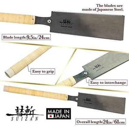 SUIZAN Ryoba Double Edge Saw 9.5" - Professional Japanese Pullsaw Handsaw Woodworking Tools