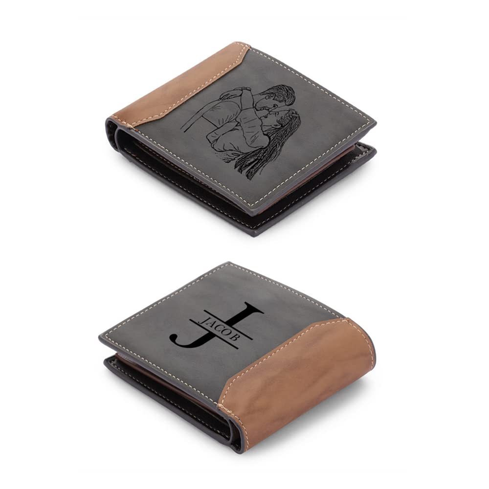 Lovejewelry Custom Wallets for Men, Personalized Leather Photo Wallet with Name Fathers Day Gift for Dad Boyfriend