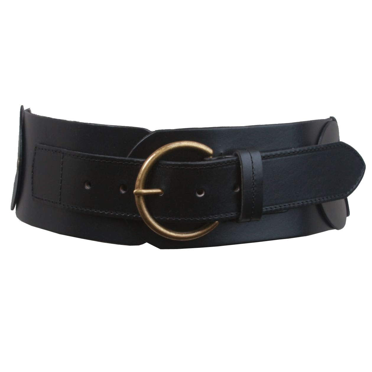 Beltiscool Ladies 3" (75 mm) Wide High Waist Round Disk Linked Braided Cowhide Top Full Grain Leather Belt, Black | 37"