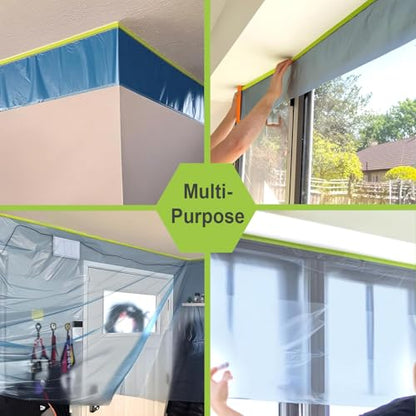 Pre-Taped Masking Film for Painting ? 22" x 66' Plastic Sheeting with Automotive Paint Tape, Easy Tear, No Residue ? Painter¡¯s Tape and Drape for Car, Wall, Window & Furniture Protection