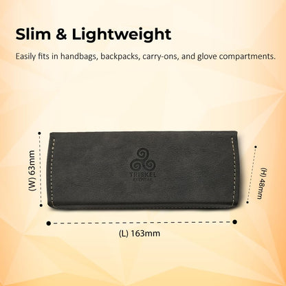TRISKEL EYEWEAR Handmade Double Sunglasses Case, Premium PU Leather with Soft Flocking Lining (Warm Charcoal)