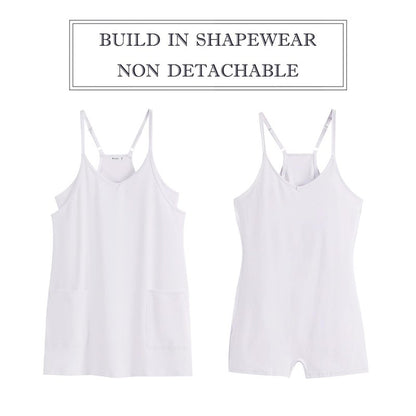 ANRABESS Women Athletic Dress Summer Tennis Workout Active Sports Mini Romper Dress Built in Shorts Travel Vacation Clothes White Medium