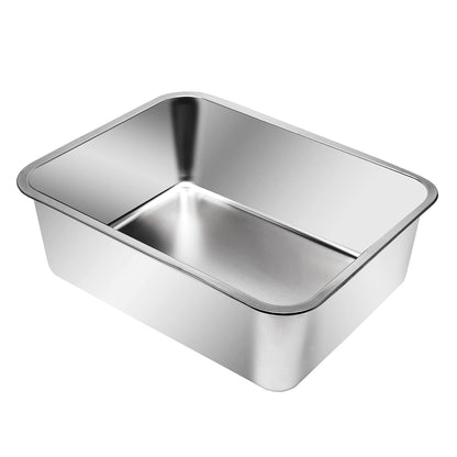 Kichwit Extra Large Stainless Steel Open Cat Litter Box with High Sides, Metal Litter Pan for Cat, 23.6 x 15.7 x 5.9 Inches