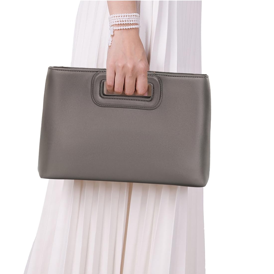 Soft PU Leather Clutch Purse for Women Top Handle Evening Handbags, Elegant Shoulder Crossbody Bag,Gray