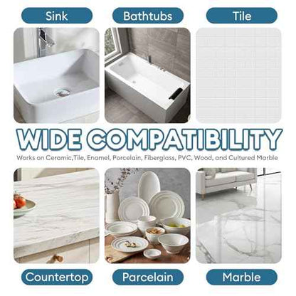 Tub and Tile Paint High-Gloss, Quadence White Touch Up Porcelain Paint Repairs Scratches, Dents, Cracks and Spots on Tile, Porcelain, Acrylic, Enamel, Cast Iron, Bathtub, Sinks and Toilets, 1.23 Fl Oz