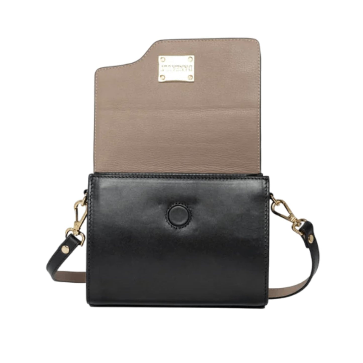 DANEAULT Small Reversible Purse - The Robbie - Elegant 2-in-1 Leather Handbag for Women - Dual-Color Reversible Design - Adjustable Strap - Crossbody & Shoulder Bag - Women’s Handbag - Black & Taupe