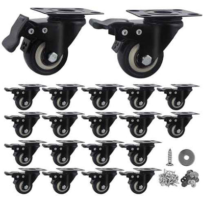 2 Inch Caster Wheels Set of 20 Heavy Duty Casters,with Brake,No Noise Locking Polyurethane (PU) Wheels, for Furniture and Workbench Load 800lbs