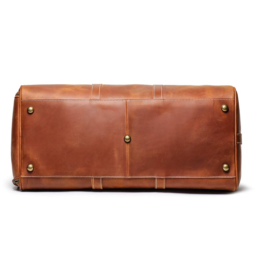 Leathfocus Leather Travel Duffel Bag, Mens Classic Gift Leather Weekend Bag Overnight Full Grain Retro Sport Gym Carry on Luggage YKK Zipper (Brown)