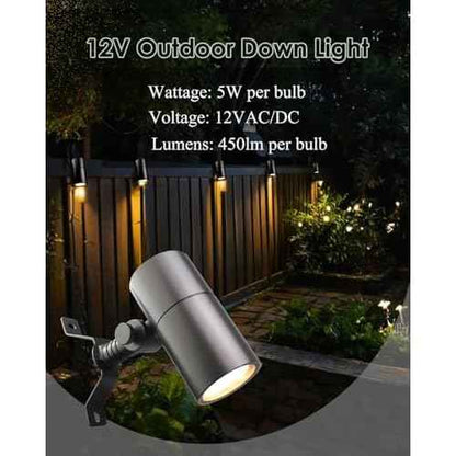 Low Voltage Landscape Lighting Spot Down Light, 12V Tree Downlight Fixture Outdoor Moonlight Cast Aluminum, Free 5W MR16 LED Bulb Stainless Steel Mounting Bracket 2-Count