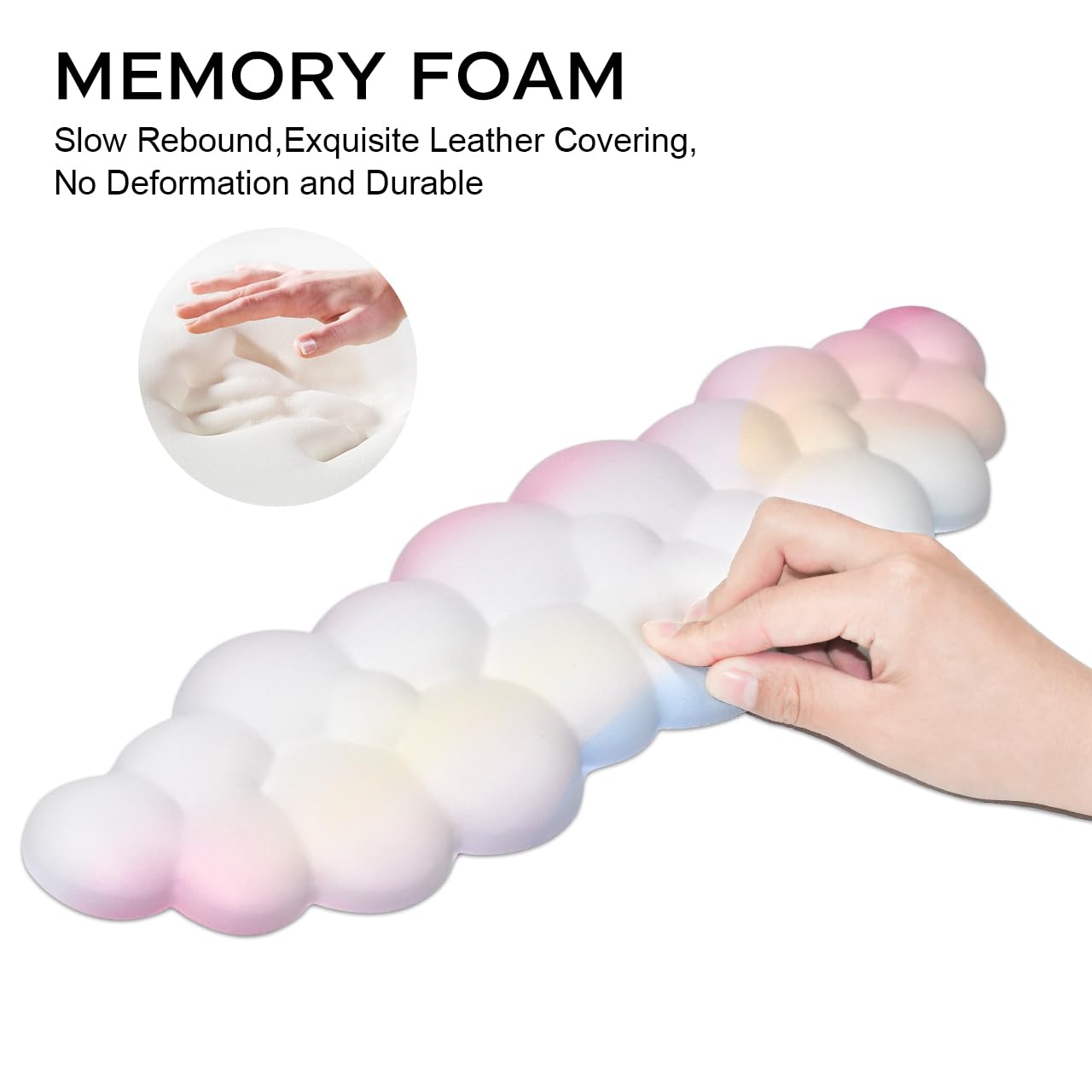 JIKIOU Upgrade Leather Cloud Keyboard Wrist Rest, Cloud Wrist Rest with Non-Slip PU Base, Comfortable Memory Foam Wrist Rest for Computer Laptop Mac Gaming Office and Pain Relief Christmas Wish Gift