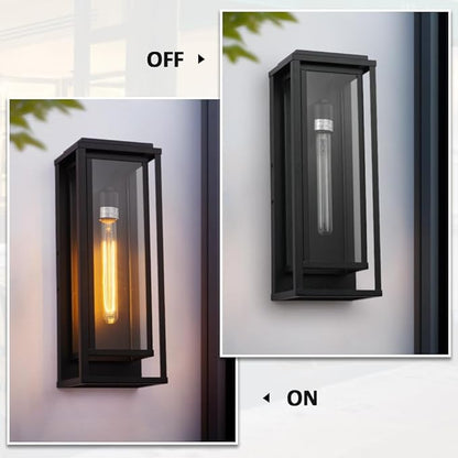 Cerdeco 18” Modern Outdoor Wall Sconce with Rectangular Metal Frame and Transparent Glass Shade,Black Outdoor Lighting for Garage Porch Patio Pack of 2(ETL Listed)