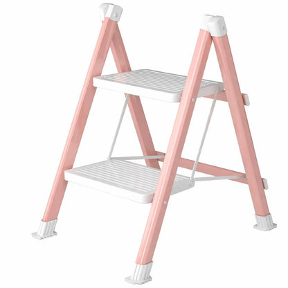 DIAMONDFORGE 2 Step Ladder, Folding Step Stool & Collapsible Stool for Kitchen, 330lbs Capacity with Wide Anti-Slip Pedal & Feet, Sturdy Steel Step Ladder for Home and Office, Pink & White