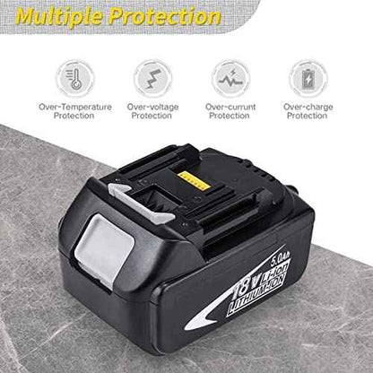 2 X BL1850B Battery 18V 5.0Ah with Charger 3Ah DC18RC, Replace for Makita 18V Battery LXT400 BL1860B BL1830B BL1850B BL1840B BL1830
