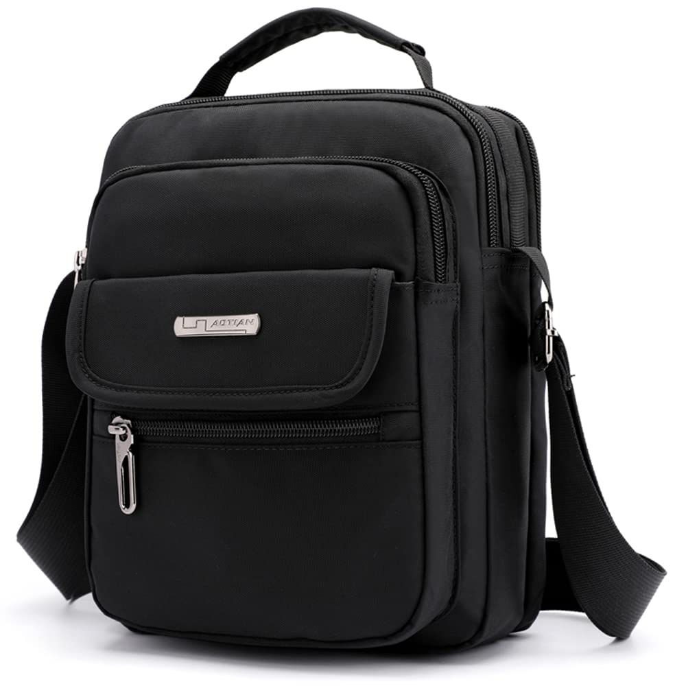 natyrlpog Men's Shoulder Bag Nylon Messenger Bag Crossbody Purse Waterproof Lightweight for Travel Work Outdoor Black Small