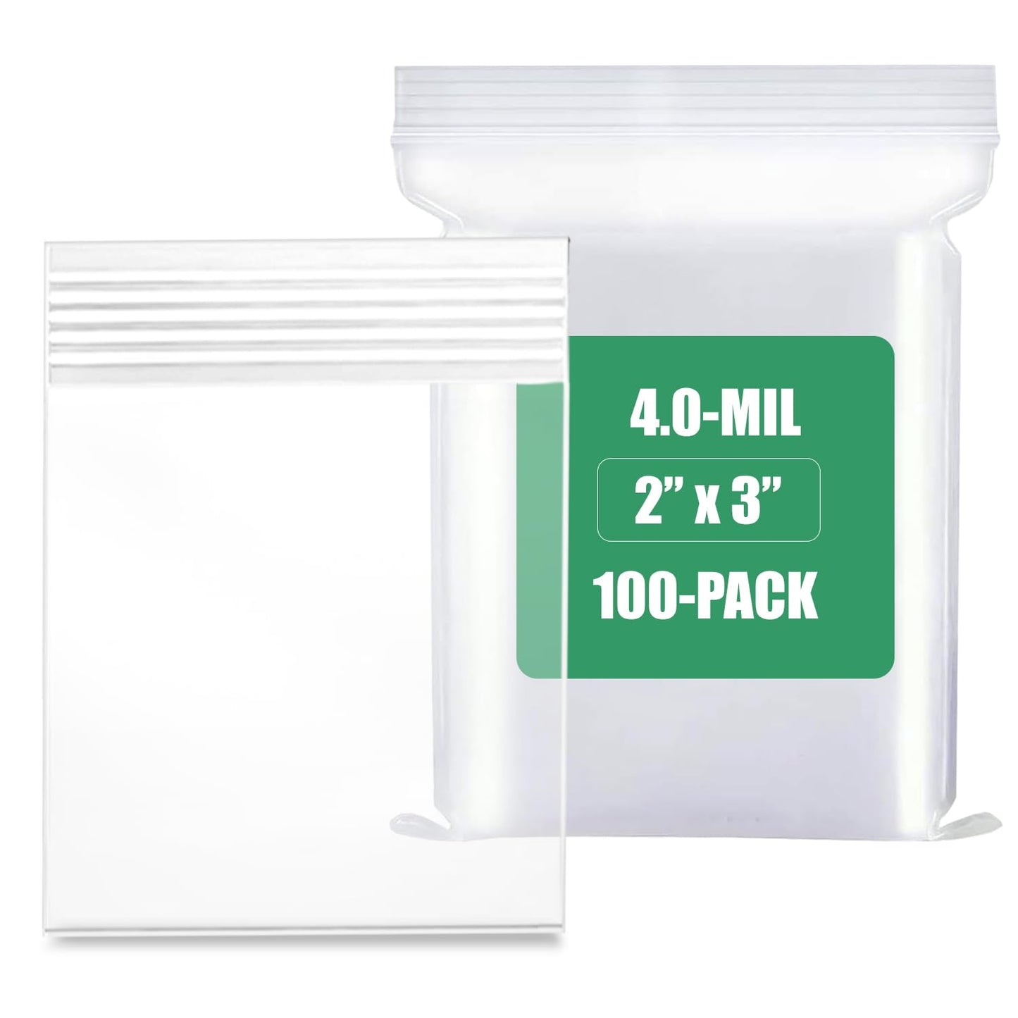 100-Count, (2" x 3") - 4 Mil Thickness Clear Zipper Reclosable Bag, Zip Bags, Ultra Heavy Duty Lock Seal Poly Plastic Bags for Prints, Photos, Documents, Clothing, T-Shirt