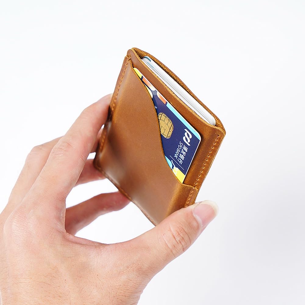 viatra Slim Minimalist Card Holder Wallet, Full Grain Leather, Tan, Men's (Coffee)