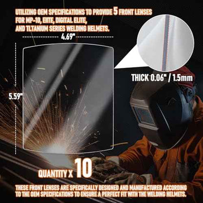 216326 Front Cover Lens - Welding Helmet Lens Replacement - Ultra-Clear Scratch Resistant Welding Lens for Miller MP-10 and Digital Elite Helmets