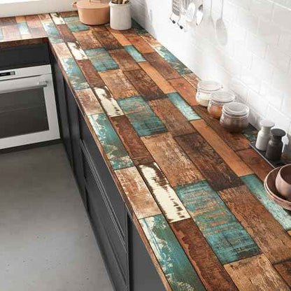 VEELIKE Aged Weathered Shiplap Peel and Stick Wallpaper Blue Wood Contact Paper for Cabinets Countertops Walls Waterproof Self Adhesive Rustic Wood Wallpaper for Farmhouse Kitchen Bedroom 17.7''x118''