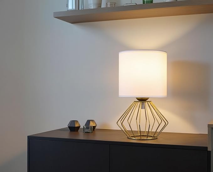 Hamilyeah Table Lamps Set of 2, Modern Bedside Lamps with White Fabric Shade, Industrial Night Stand Lamps with On/Off Switch, Gold Simple Lamp for Bedroom, Living Room