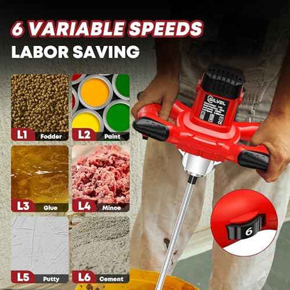 SILVEL Cement Mixer, Max 2400W Electric Concrete Mixer with 6 Adjustable Speeds, Portable Mortar Mixer, 110V Handheld Mud Mixer for Mixing Mortar, Paint, Slurry, Gypsum, Sheetrock, Feeding