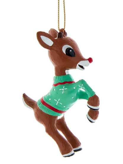 Kurt S. Adler Rudolph The Red-Nosed Reindeer in Ugly Sweater Christmas Holiday Ornament Gift Boxed (One Size, Green)