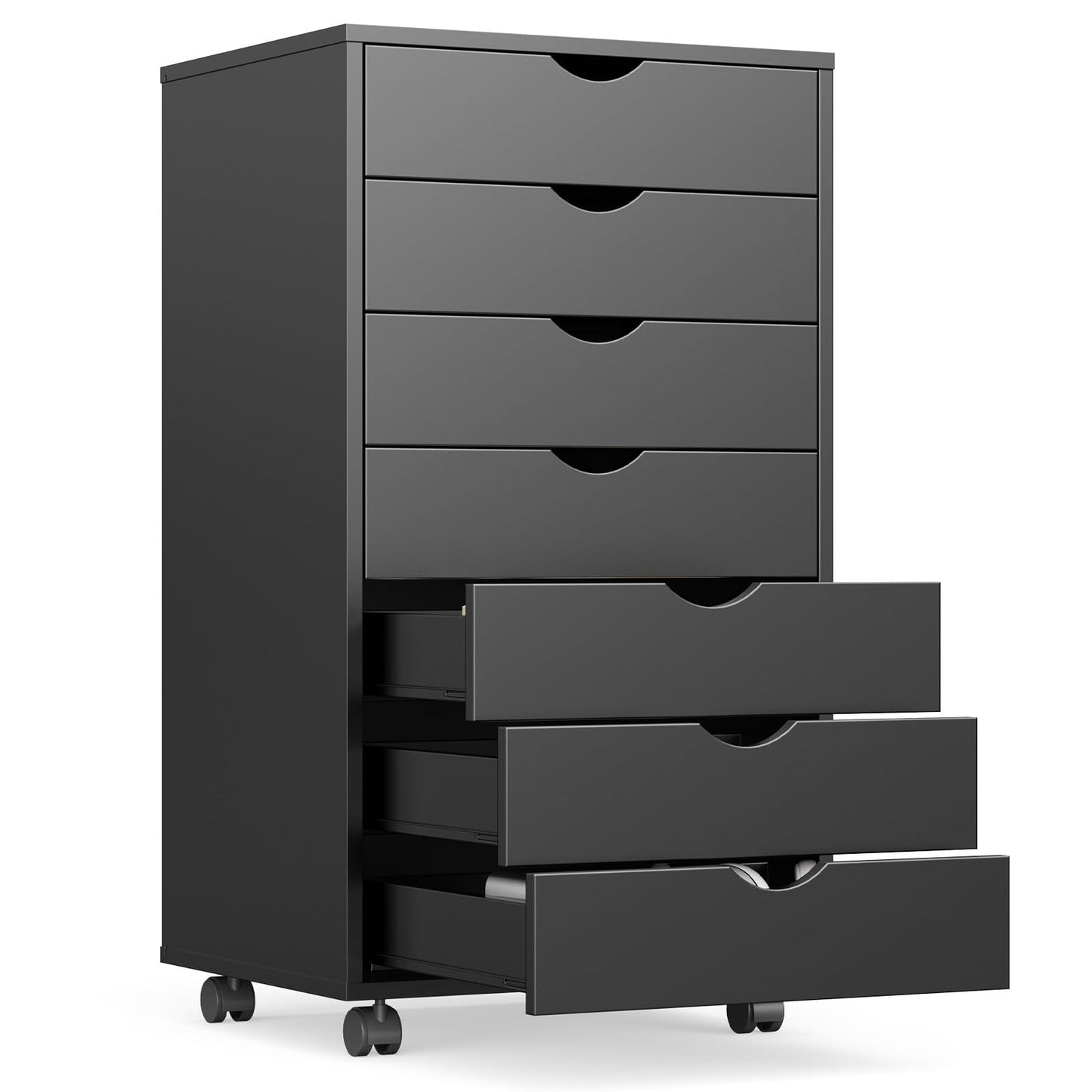 OLIXIS 7 Drawer Mobile File Cabinet Under Desk Storage Organization with Wheels Vertical Filing Chest Rolling Wood Small Desk Printer Stand for Home Office, 15.75"D x 18.74"W x 34.25"H, Black