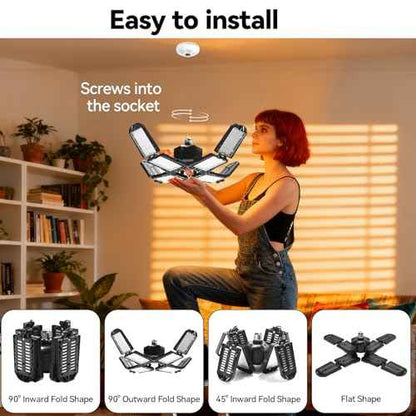 2 Pack Garage Light, 250W LED Shop Lights, 20000LM 6500K Garage Lights Ceiling Led with 8 Deformable Panels, Screw in E26/E27 Socket Bulb for Warehouse, Workshop, Basement, Barn, Storage Lighting