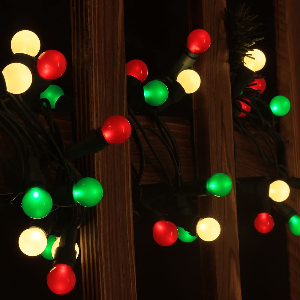 novrose Red White and Green Christmas Lights Outdoor Pearlized G15 70 LED 19ft Plug in Mini Globe String Lights Multi Color Green Wire for Indoor Patio Xmas Tree