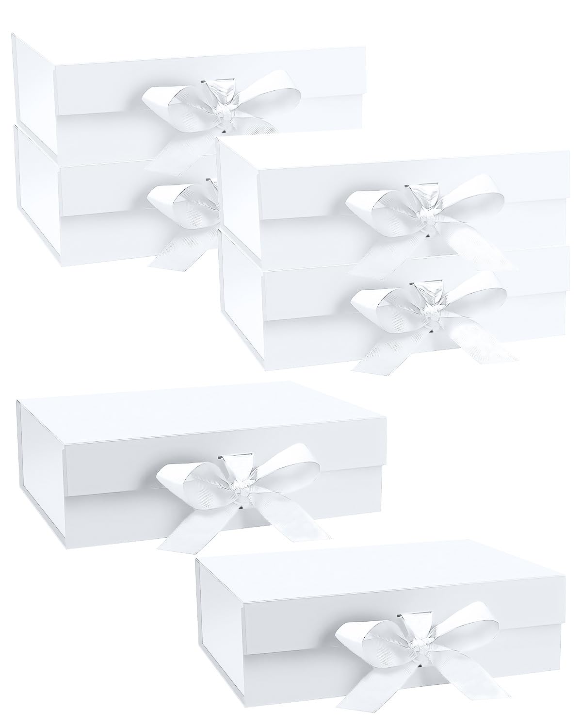 Gift Boxes With Lids, 6 Pack Magnetic Gift Box Gift Box With Ribbon, Bridesmaid Proposal Box For Birthday Christmas Bridesmaid Wedding, 10.5"X7.5"X3.1" (White)