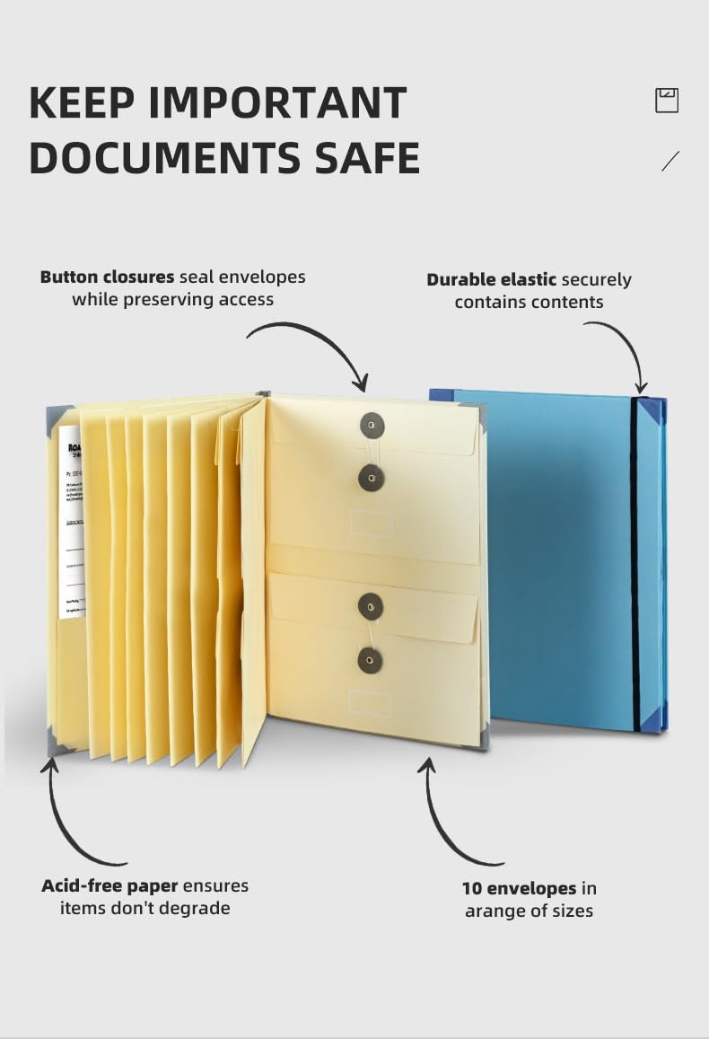 The Life Book Document Organizer - Binder for Important Documents, Document Organizer Foliofor Bills Checks Birth Certificates etc (Blue)