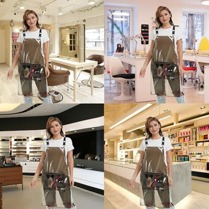 Hair Stylist Apron with pocket - Waterproof Transparent Salon Apron,One-Size-Fits-Most, Adjustable webbing