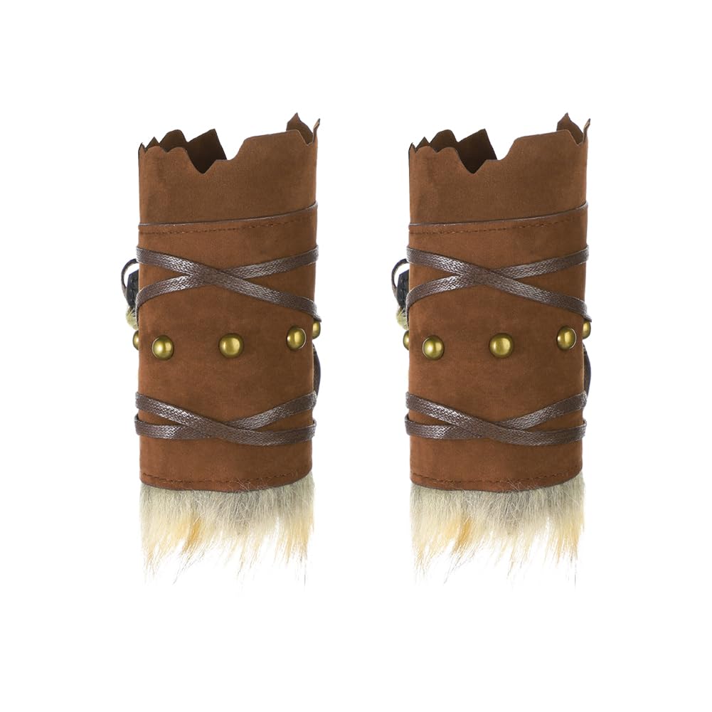 Medieval Faux Fur Wrist Guards Leather Arm Wraps Renaissance Viking Wrist Bands Archery Knight Warrior Gauntlets Wristband Costume Brown