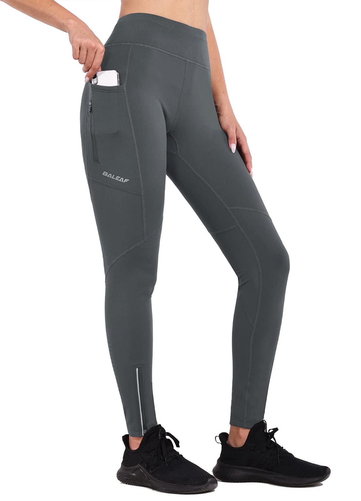 BALEAF Women's Fleece Lined Leggings Water Resistant Winter Clothes Running Tights Cold Weather Hiking Pants Zip Pockets