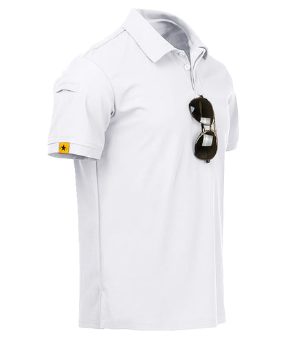 ZITY Mens Polo Shirt Short Sleeve Sports Tactical T-Shirt Athletic Golf Polos Daily Casual Stylish Collared Shirts for Men White Medium