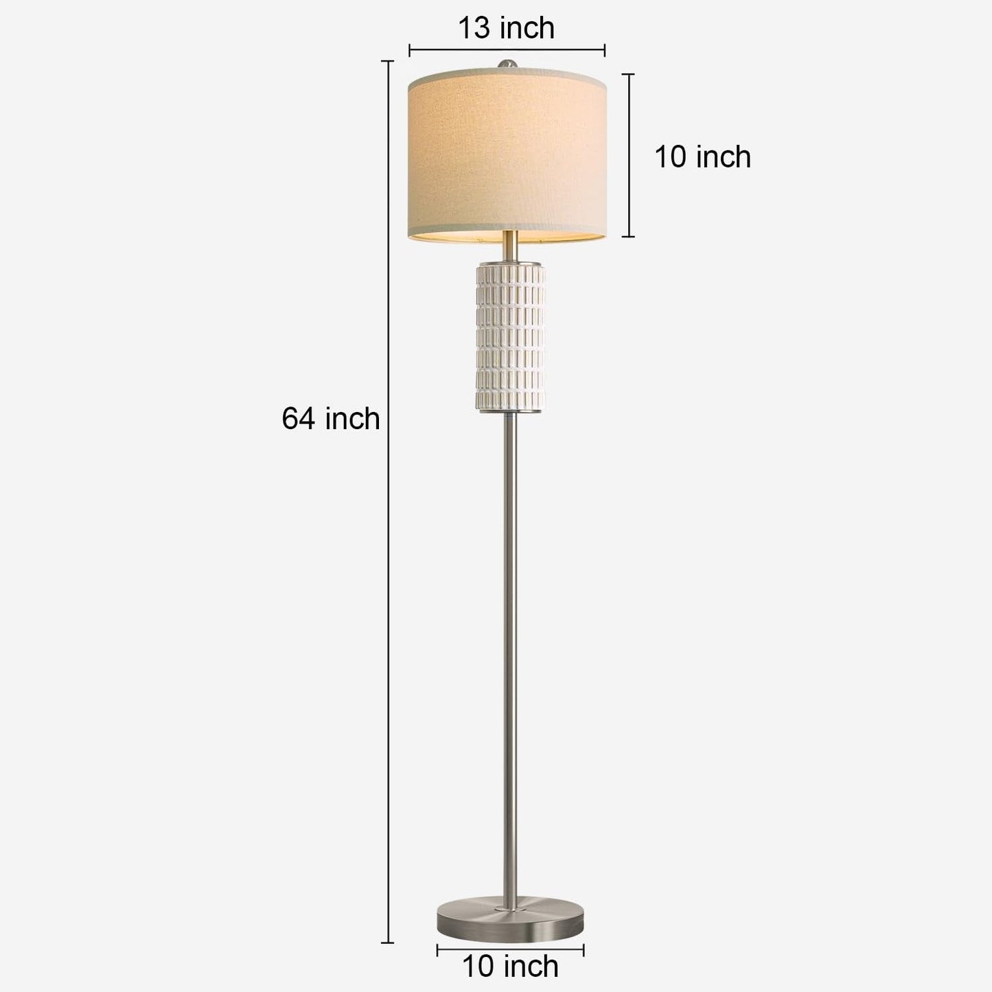PoKat Silver Ceramic Floor Lamp for Living Room Bedroom, 64" Modern Tall Standing Lamp with Rotary Switch, Traditional Living Room Lamp for Corner, Home Office, Nursery