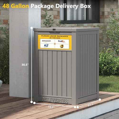 Package Delivery Box for Outside with Sign, 48 Gallon Storage with Lockable Secure, Large Double Wall Resin Outdoor Package Delivery Waterproof
