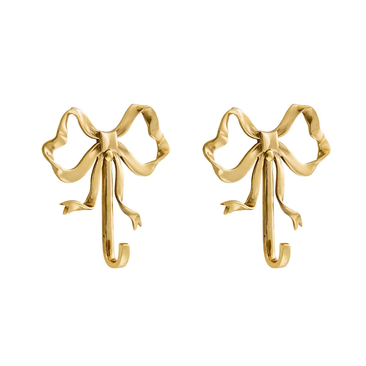 ZMHKJZDQ 2PCS Brass Bow Wall Hooks Gold Bow Wall Hooks Bow Wall Hook for Hallway Kitchen Hang Coats Keys Towels Bags Umbrellas Bathroom Living Room Kitchen Christmas Wall Decor Birthday Gift (Large)
