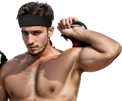 3 Pack Men & Women Sweatband Headband Terry Cloth Moisture Wicking for Sports Tennis Gym Work Out (Black)