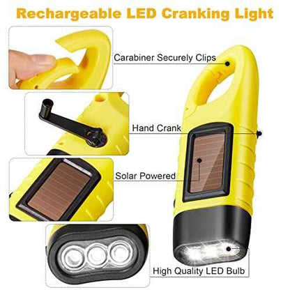 Mudder 4 Pack Hand Crank Solar Powered Flashlight Emergency Rechargeable Led Flashlight Survival Gear Self Powered Charging Torch for Hiking Backpack Camping Safety Emergency Pack(Yellow, Black)