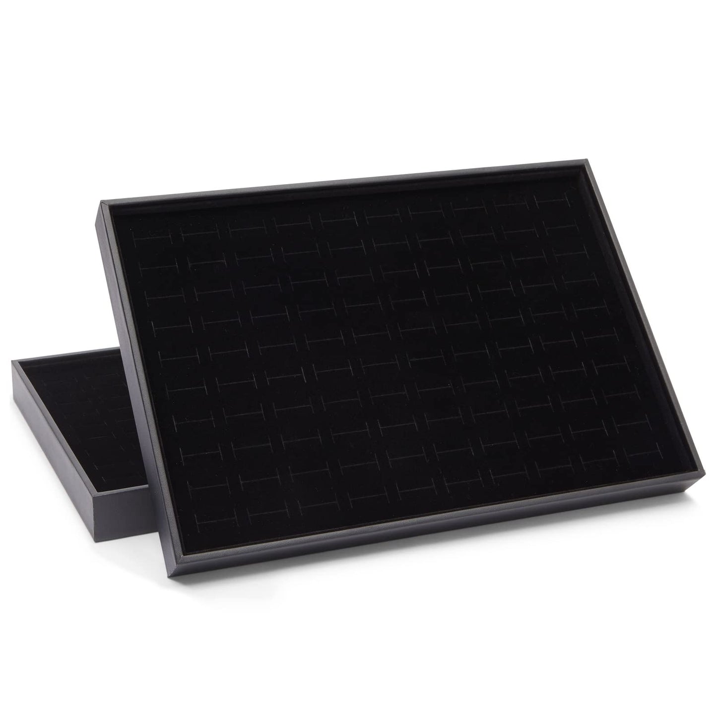 Juvale Ring Display Tray - Velvet Protection & Jewelry Display - Removable Pad & Earring Storage - Stackable Jewelry Trays & Glasses Holder for Nightstand - Pack of 2, 13.8 x 9.5 x 1.3 in, Black