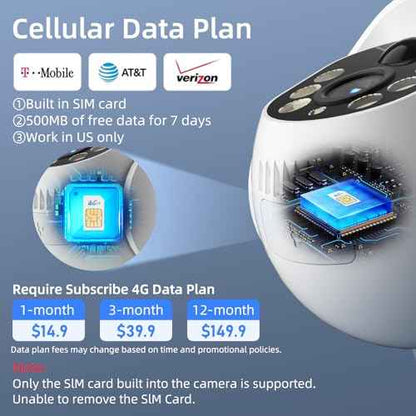 Apone 4G LTE Cellular Security Camera, No WiFi Solar Powered Security Camera, Auto Tracking, Color Night Vision, Motion Detection, 2 Way Audio, Built in SIM Card, Support Verizon/AT&T/T-Mobile