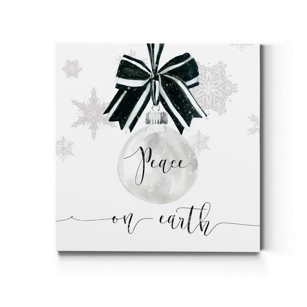 Renditions Gallery Peace on Earth Ornament Wall Art, Cute Christmas & Winter Artwork, Black & White Snowflake, Premium Gallery Wrapped Canvas Decor, Ready to Hang, 24 in H x 24 in W, Made in America