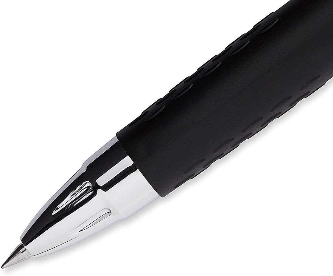 Advantage Gifts Signo 207 Roller Ball Retractable Gel Pens, Bold Point (1.0mm), Black Ink, 6 Count, Bundle with Plastic Reusable Pouch