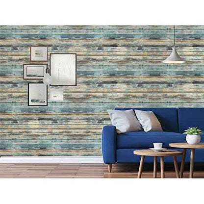 Wood Contact Paper 15.7"x118" Self-Adhesive and Removable Wood Wallpaper Peel and Stick, Blue Distressed Wood Grain Contact Paper for Cabinets Waterproof Stick on Wall Paper