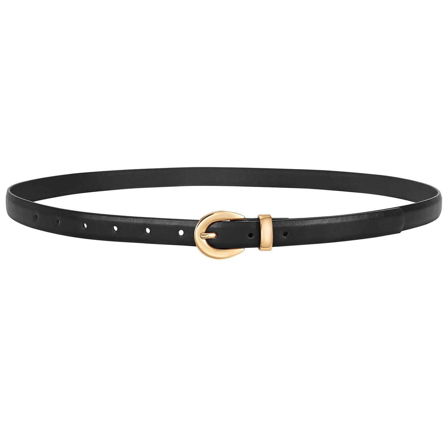 WERFORU Women Skinny Leather Belt for Jeans Pants Fashion Thin Waist Belts for Women Dress Belt with Gold Buckle,Black,Fit Waist Size 31-36 Inches