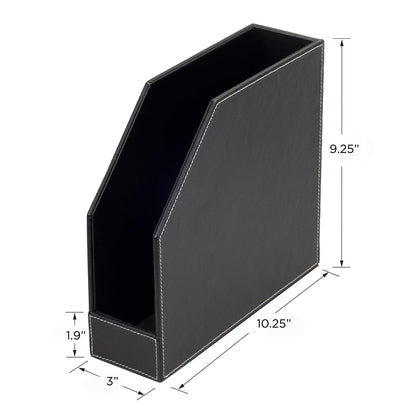 MobileVision Executive Leather Vertical File Folder Holder & Office Product Organizer, Store Files, Magazines, Notepads, Books and more, 2 Pack Combo Set