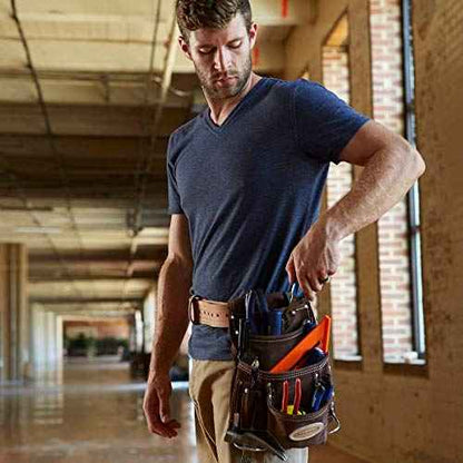 McGuire-Nicholas 10 Pocket Carpenter's Pouch | Premium Leather Nail & Tool Bag with Reinforced Wear Points