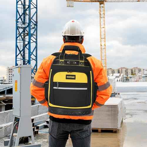 Tool Backpack, Tools Bag with Multi-Use Pockets, Waterproof Tool Bag with Padded Shoulder, Back, and Waist Straps