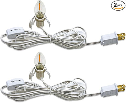 Set of 2 Accessory Cord with 2 C7 Led Light Bulb 6Ft Light IndoorString Lights, Candelabra-Base E12 Socket C7 Lamp for Halloween and Christmas Decorations, Craft Village House Decoration